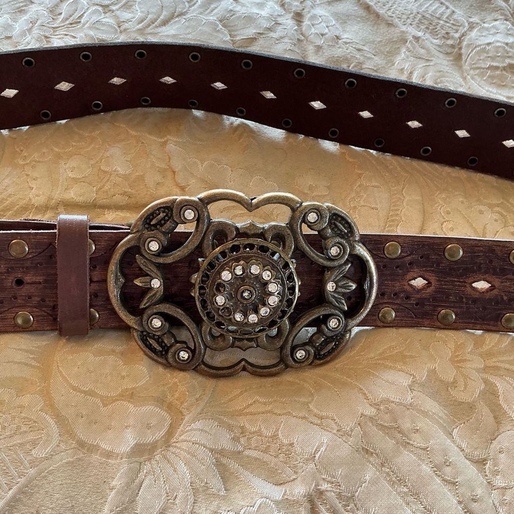 River Island Gold and Brown Belt with Crystal Accents